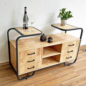 Vitrine en bois naturel KTB68134 pour salon avec structure en fer, design luxueux et minimaliste pour bar à domicile ou meuble - Product Image 4