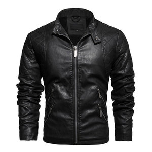 Blouson de moto brodé en cuir PU avec fermeture éclair Blouson d'aviateur imperméable pour hommes personnalisé - Product Image 4