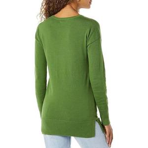 Womens Cotton V-Neck Sweater Long Sleeve, Breathable & Quick-Dry, Solid Green Color - Product Image 2