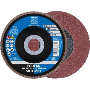 Disques de ponçage POLIFAN a SG STEELOX 125 mm Normalkorund PFERD avec 40 Flach INOX VPE 10 - Product Image 1