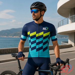 Camiseta de Ciclismo Personalizada para Hombre, sin Mangas, al por Mayor, con Cremallera Completa, Transpirable, Sublimada, de Poliéster, para Equipo, en Colores Azul Marino, Turquesa y Verde Lima - Product Image 5