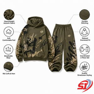 Conjunto de Sudadera con Capucha y Pantalones Deportivos Personalizados para Hombre, Estampado de Grafiti, Moda Otoñal, Proveedor OEM ODM - Product Image 3