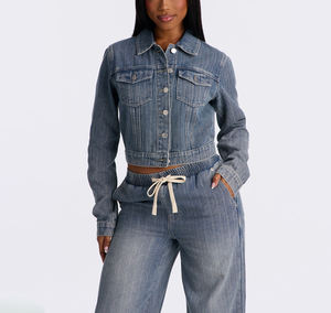 Chaqueta de Mezclilla con Lavado Ácido, Bolsillos Delanteros, Reversible y Ecológica, Transpirable, 100% Algodón, Ropa Casual de Calle para Invierno/Primavera - Product Image 1