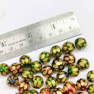 10mm Multicolor Lotus Pattern Glass Beads with Gold Accents Round Decorative Beads for Jewelry & <b>Craft</b> <b>Supplies</b> - Product Image 3
