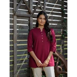 เสื้อเคอตต้อนแฟชั่นสตรีแบบลำลองสีไวน์สไตล์พื้นเมืองฤดูร้อน - Product Image 1