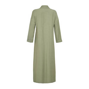 Vestido Camisero de Tela Tejida Transpirable Color Caqui para Mujer, Corte Holgado, Estilo Elegante para Oficina y Uso Diario - Product Image 3