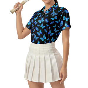 Polo pour femme en sublimation bleu et noir contrasté, fabricant de qualité de marque, impression de logo OEM, polo en sublimation pour femme - Product Image 5