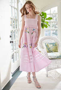 Mujeres Sexy colección caliente bordado tejido Maxi vestido dulce cintura Natural Smocking sin mangas Casual ocasión vestido - Product Image 2