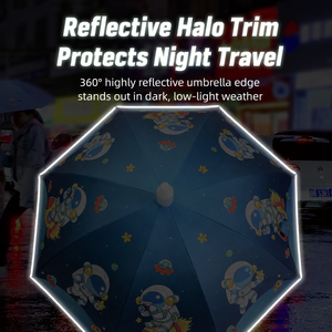 Kids <b>Umbrella</b> Cover <b>Windproof</b> Durable 96cm Diameter Reflective Strip Safe Rain Alloy Handle Easy Carry Cute Dinosaur Pattern - Product Image 2