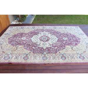 Tapis turc en laine écologique 6,6x10 pieds, grand tapis traditionnel vintage, patchwork violet, avec envers en latex - Product Image 3