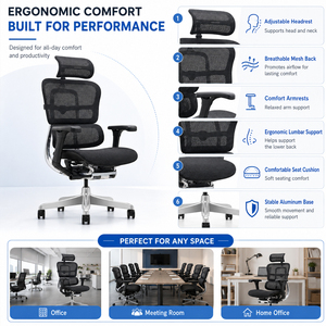 High Back Ergonomic Mesh Office Chair Swivel Computer Chair with <strong>Headrest</strong> Lumbar Support for Workstation - Product Image 2