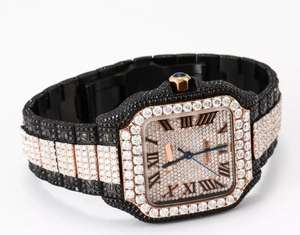 Montre mécanique analogique de haute qualité en acier inoxydable avec boîtier en verre, diamant moissanite entièrement serti, style hip-hop personnalisé - Product Image 1