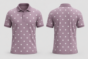เสื้อโปโลผู้ชายสีม่วงอมเทาแต่งลายจุดสีขาว ขอบสีดำเรียบหรู แขนสั้น ผ้าฝ้ายลำลอง เหมาะสำหรับเล่นกอล์ฟ ใส่สบายในฤดูร้อน - Product Image 2