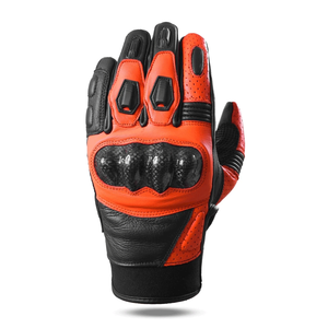 Men's Orange Leather Gloves With Knuckle Protection Motorcycle Auto Racing Wear Full Finger Unisex Thermal Gloves - Product Image 2