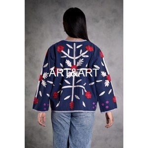 Manteau court d'hiver unisexe en coton brodé Suzani matelassé, veste à boutons respirante et écologique pour hommes et femmes - Product Image 6
