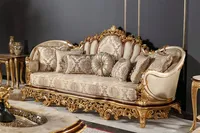 Ensemble de canapés royaux de luxe en bois d'acajou, style Mid-Century Modern, avec revêtement en tissu, sculpté à la main, écologique et durable, pour appartement et hôtel