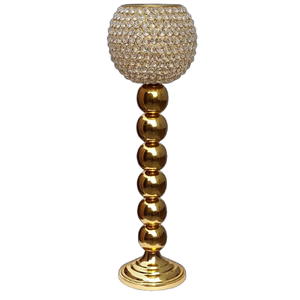 เชิงเทียนคริสตัลทรงกลมสีทองดีไซน์ซี่โครงเชิงเทียนตกแต่งโต๊ะแต่งงานเชิงเทียนโลหะทำด้วยมือดีไซน์ใหม่ - Product Image 1