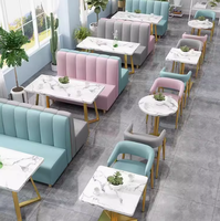 Ensemble de sièges en cuir pour restaurant moderne personnalisé, table et chaises à motif marbré pour café, boutique de café, hôtel