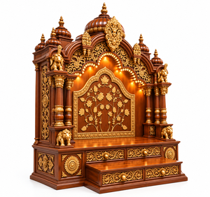 Mandir de madera de estilo tradicional del sur de la India para el hogar. Compre un templo exclusivo de estilo tamil de madera de teca Dev Ghar en EE. UU. - Product Image 3