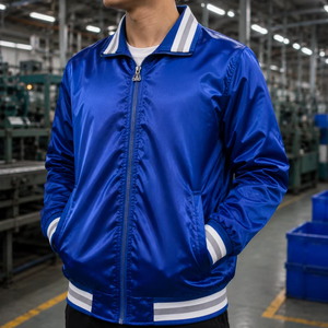 Saleh Enterprises Custom Winter Casual Solid Stand Collar Dyed Satin Waterproof Vintage Varsity Baseball Bomber Jacket Unisex - Product Image 1