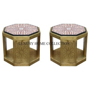 Ensemble de 2 tables basses marocaines en laiton pur Table d'appoint vintage en nacre meubles de maison Table marocaine pour la table la plus vendue - Product Image 1