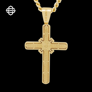 Collier pendentif croix nouée de luxe, plaqué or, avec diamants CZ baguette, bijoux hip-hop - Product Image 3