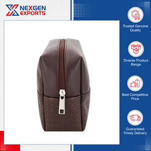 Fabriqué en Inde, qualité supérieure, haute efficacité, durable, écologique, sac cosmétique en cuir véritable PU, fermeture éclair, portable, quantité en vrac - Product Image 3