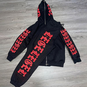 Custom Acid Wash 100% Cotton <b>Zip</b> <b>up</b> <b>Hoodie</b> and Jogger Unisex Casual Track Suits with Logo Men's Flared Sweat Pants Set - Product Image 3