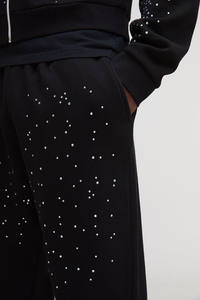 High Demanding <b>Tall</b> Shrunken Rhinestone Black <b>Men</b> Zip Hoodie & <b>Jogger</b> Set Breathable Cotton Blended Rhinestone <b>Men</b> Tracksuit - Product Image 3