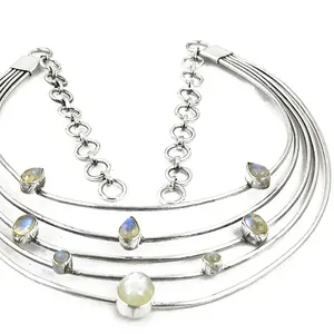 ART PALACE Collier ras du cou en argent sterling 925 avec pierre de lune, chaîne fine minimaliste, pour femme, usage quotidien - Product Image 3