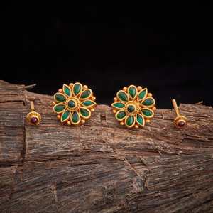 Silver Temple Vintage Trendy Stainless Steel <b>Earrings</b> 153752 Religious Stud Bezel Set Flower Pattern with <b>Hook</b> for Wedding - Product Image 5