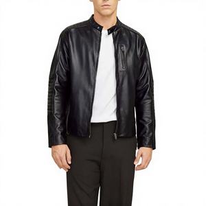 Chaqueta de Cuero de Oveja Negra Hecha a Mano para Hombre, Impermeable, Talla Grande, Estilo Racer, con Detalle de Manga Acolchada para Auto y Motocicleta - Product Image 1