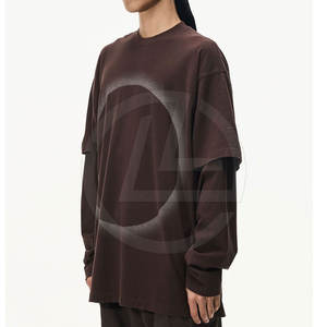 เสื้อเชิ้ตผ้าฝ้ายสองชั้นชายสไตล์สตรีทพร้อมไหล่ตกและทรงโอเวอร์ไซส์ - Product Image 3