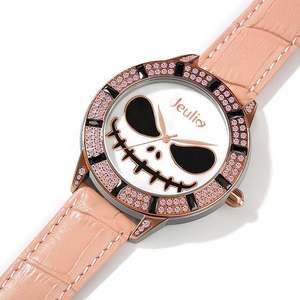 Montre à quartz Jeulia Magic at Midnight Skull Design avec cadran en nacre et bracelet en cuir rose - Product Image 3
