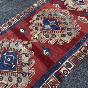 Tapis turc 5,4x11 pieds, tapis vintage, tapis en laine géométrique rouge et bleu - Product Image 2