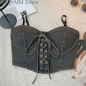 Camisolas vaqueras desteñidas de algodón 100% para mujer con decoración de encaje delantero y trasero patrón sólido calidad de exportación y ajustable - Product Image 5