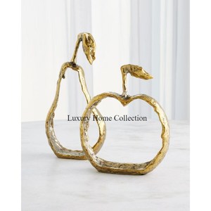 Stylish Set of 2 Pear Designer Antique Look Luxury Quality Gold Color Sculpture for Office <b>Table</b> <b>Top</b> Usage Home <b>Decor</b> Supplies - Product Image 2