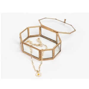 Boîte à bijoux octogonale en verre faite à la main, cadre en laiton doré, personnalisable, organisateur de présentation, décoration élégante pour la maison, vente en gros - Product Image 1
