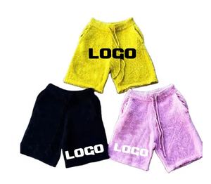 Short surdimensionné Streetwear de haute qualité en laine Mohair pelucheuse tricotée avec logo imprimé personnalisé Sous le genou avec cordon de serrage pour hommes - Product Image 1