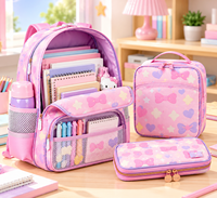 Ensemble de sacs à dos scolaires personnalisés pour filles, motif chat mignon, 3 pièces, avec sac à déjeuner assorti et trousse à crayons, OEM ODM