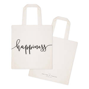 Happiness Cotton Canvas Tote Bag Eco-Friendly Durable Custom Letter Printing Long Ribbon Washable for Daily Use Advertising Gift - Product Image 2