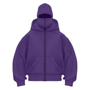 Veste à capuche double balaclava pour homme en polyester et coton, fermeture éclair intégrale, style décontracté avec capuche superposée pour hommes - Product Image 5