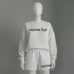 ชุดกีฬาฤดูใบไม้ผลิสำหรับผู้หญิงชุดวอร์ม2ชิ้นเสื้อสเวตเชิ้ตคอกลม100% กางเกงขาสั้นผ้าคอตตอน - Product Image 2