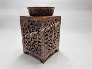 Brûleur d'arômes en marbre artisanal 10x10cm Diffuseur d'huiles Porte-encens religieux indien avec parfum de fleur d'oranger - Product Image 2