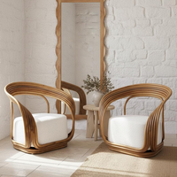 Ensemble de canapé et fauteuil de salon en bambou naturel artisanal avec dossier et assise en rotin tressé