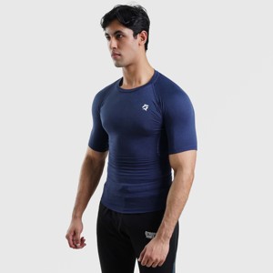 เสื้อยืดแขนสั้น GA Navy Compression ทรงเข้ารูป ผลิตจากโพลีเอสเตอร์ถัก 100% ระบายอากาศได้ดี เหมาะสำหรับเล่นกีฬา รุ่นออกแบบพิเศษตามสั่ง หมายเลขรุ่น - Product Image 3