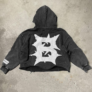 Vente en gros de sweat à capuche streetwear en coton brodé patch lavé sweat à capuche court brodé vêtements pour hommes - Product Image 3