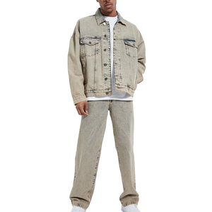 ชุดผ้ายีนส์พร้อมแจ็กเก็ตชุด2ชิ้นสำหรับผู้ชายเสื้อผ้าแนวสตรีท - Product Image 1