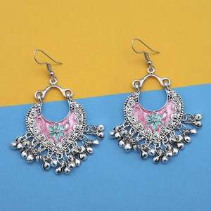 ต่างหูระย้าสีชมพูและสีเขียวชุบเงิน Meenakari อัฟกัน1312435E รุ่น - Product Image 1