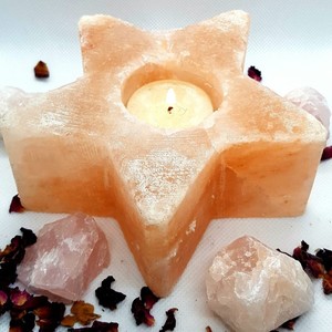 Premium Handmade Himalayan Pink Salt <b>Candle</b> Holder with Star Carved Design for <b>Love</b> Style Natural Home Decor - Product Image 1